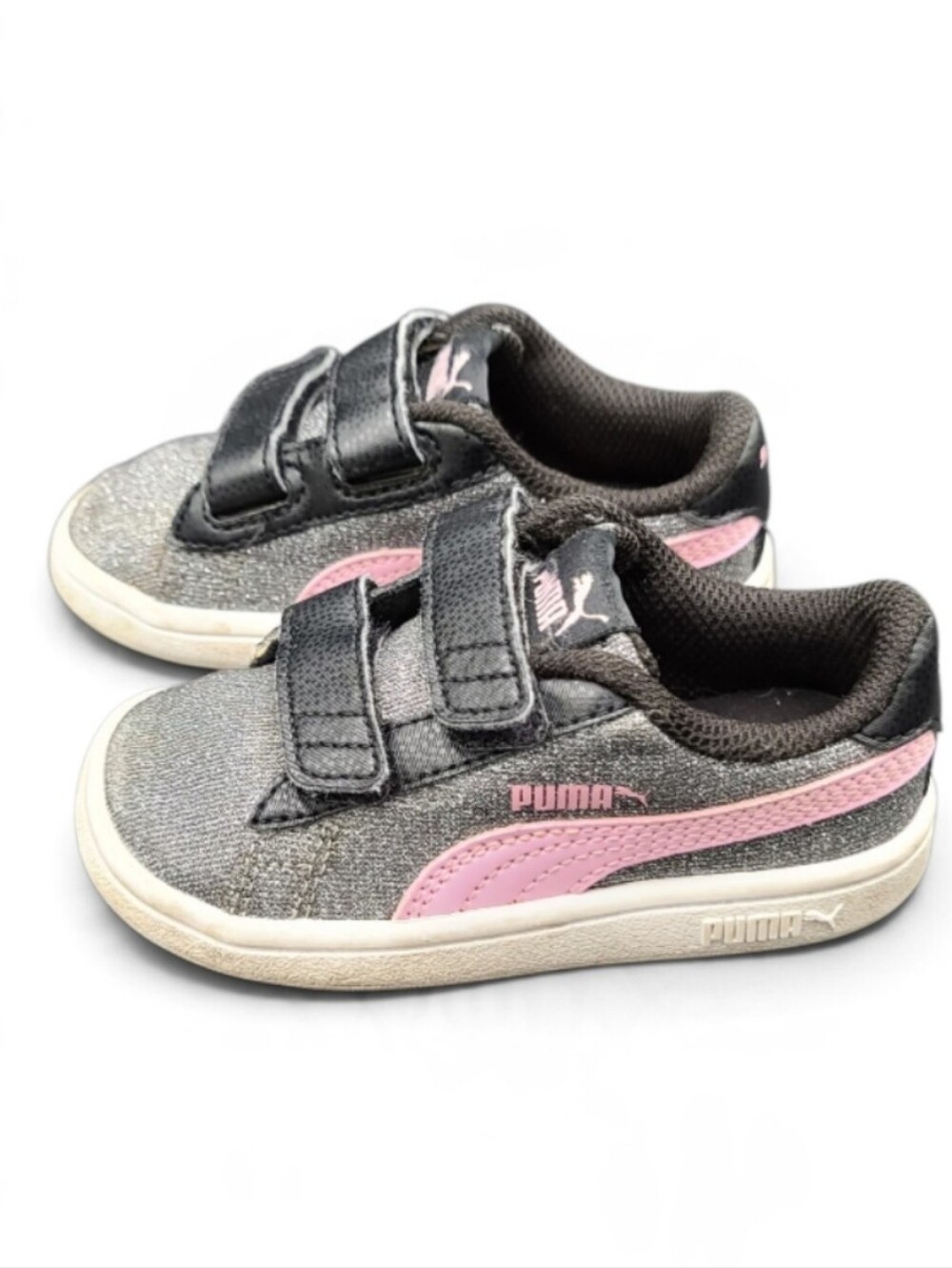 Puma Infant Girls Silver Glitter Sparkle Velcro Shoes Size 6